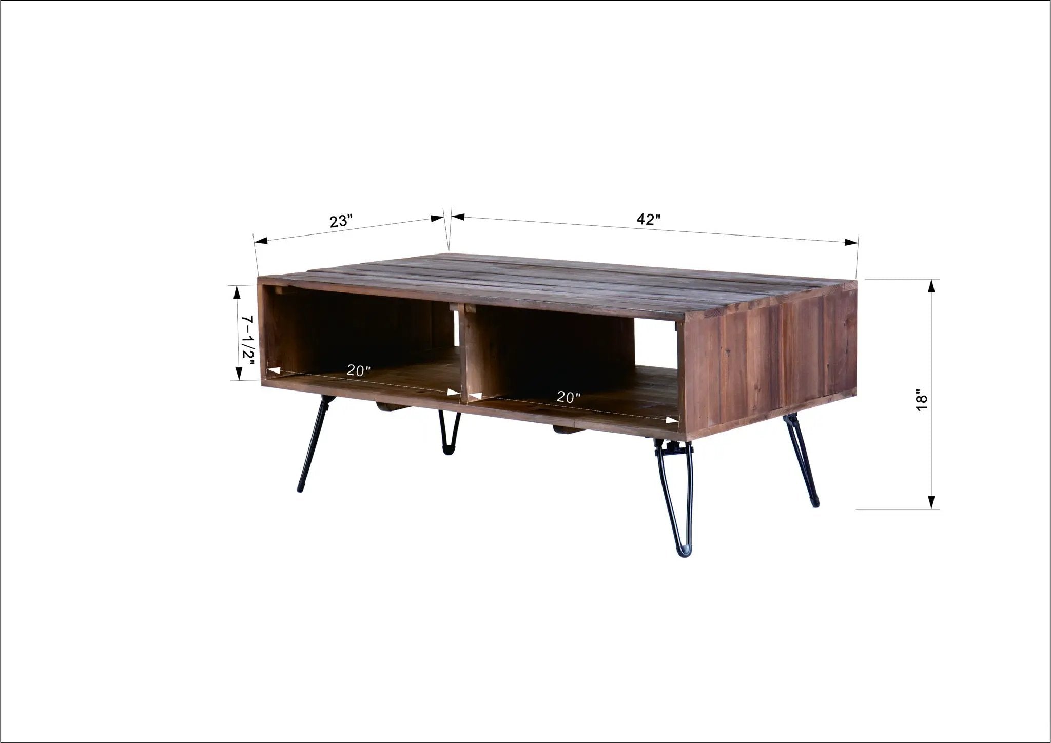 Reclaimed Wood Cocktail Table With Open Storage For Living Room, Metal Legs, Foldable - Black / Natural by HouseOfZazla