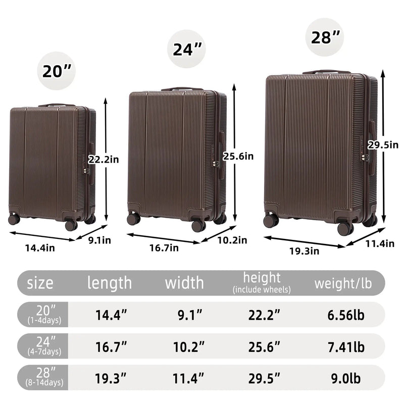 3 Piece ABS Spinner Wheel Luggage Set - Brown by HouseOfZazla