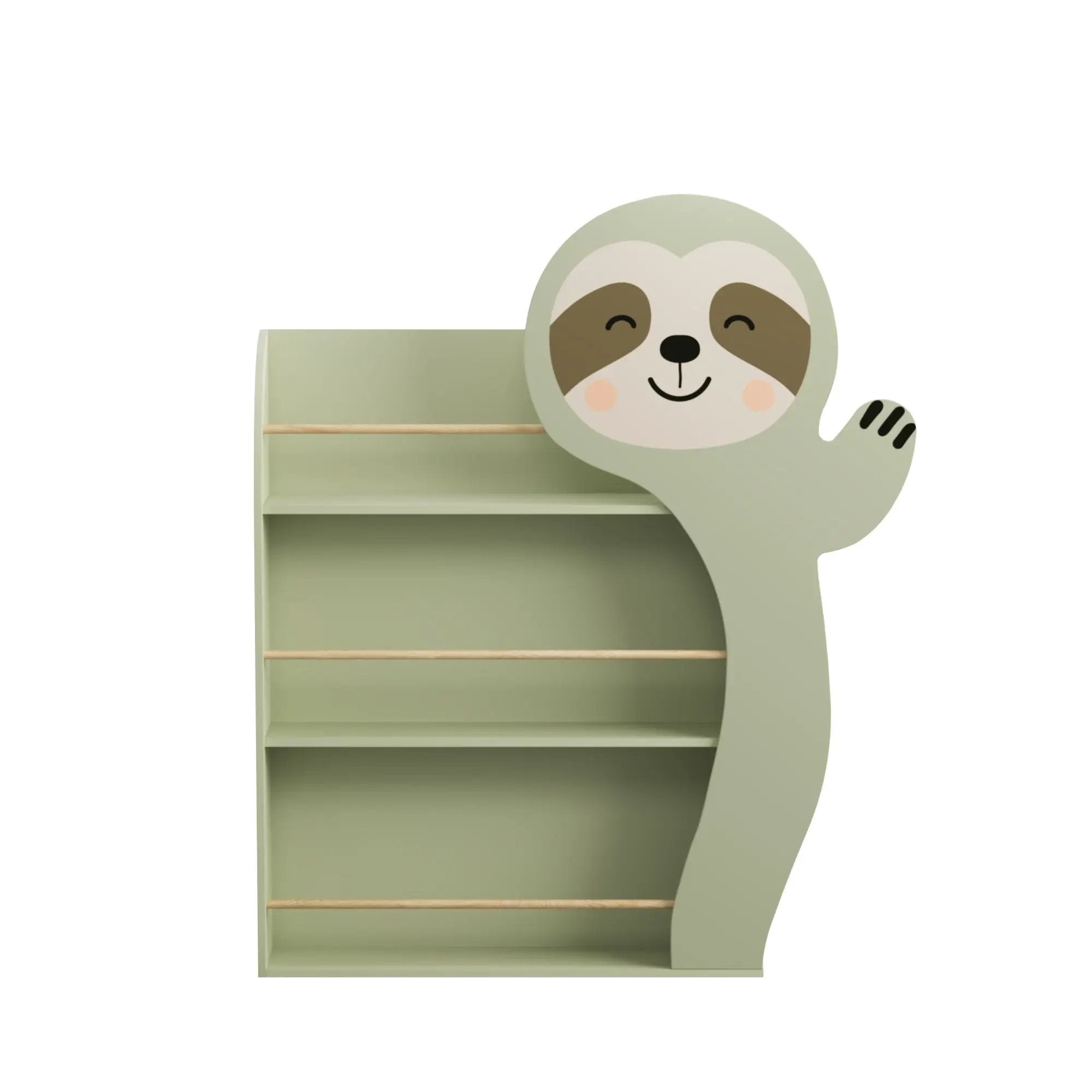 Sloth Bookshelf, Front Facing Toddler Book Display Rack With 3 Tiers, Cute Animal Design - Sage Green by Unique Piece Furniture