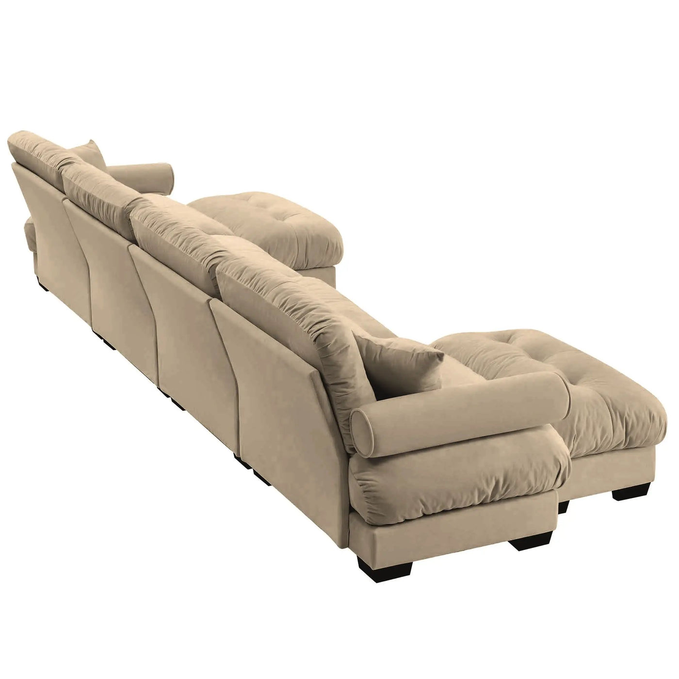 Modern Sectional Sofa With Ottoman, Round Bolster Armrests, Waist And Throw Pillows by HouseOfZazla