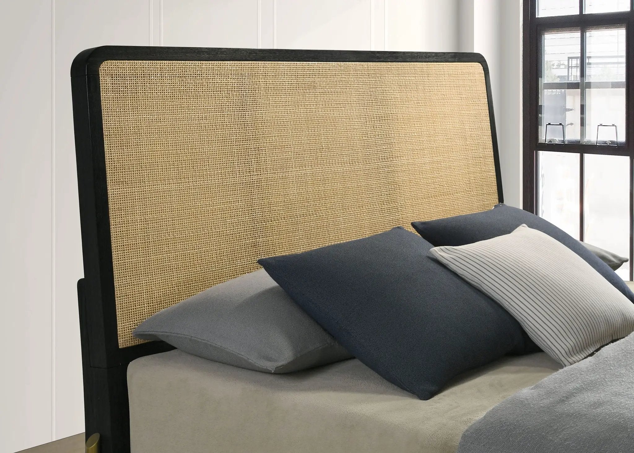 Arini Rattan Queen Panel Bed Black and Natural by Unique Piece Furniture