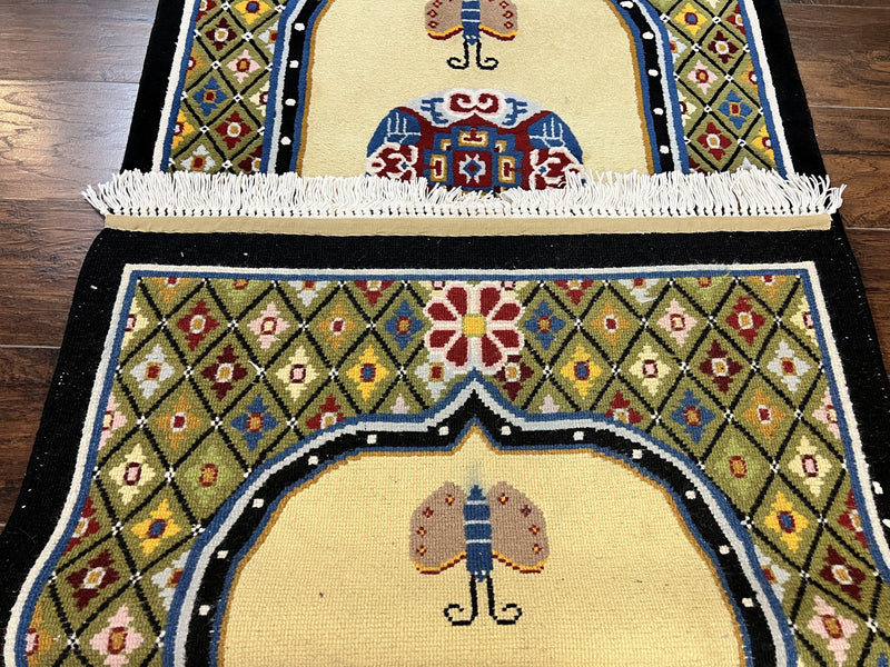 Chinese Rug 3x6 ft, Chinese Wool Rug, Tiensin Rug, Handmade Wool 3 x 6 Vintage Peking Rug, Art Deco Rug, Butterflies by Jewel Rugs