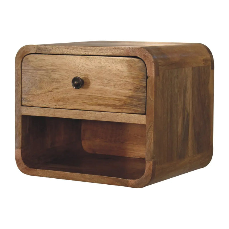 Solid Wood Mini Oak-ish Floating Open Bedside, 1-Drawer by HouseOfZazla