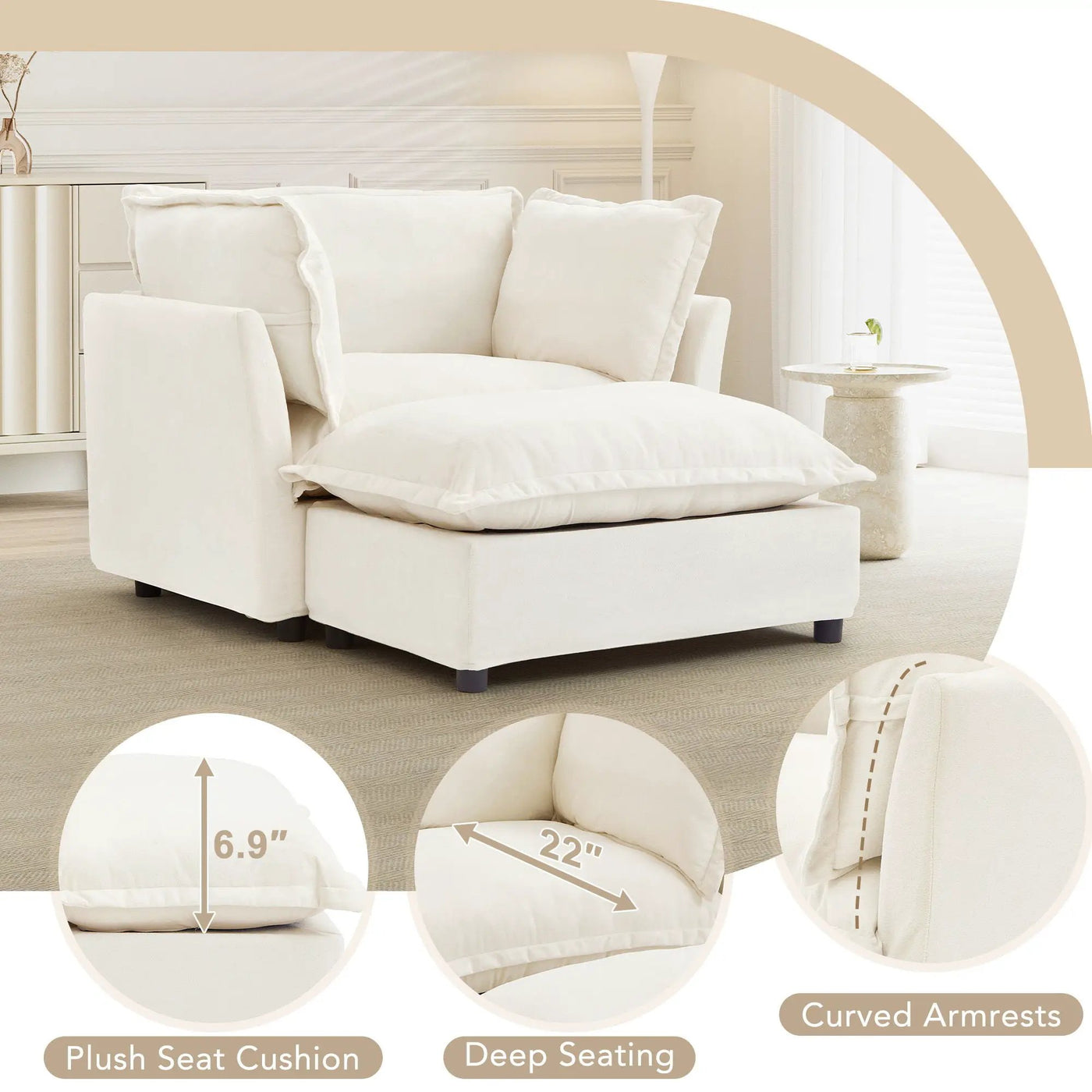 Modern Armchair Sofa With Movable Ottoman by HouseOfZazla