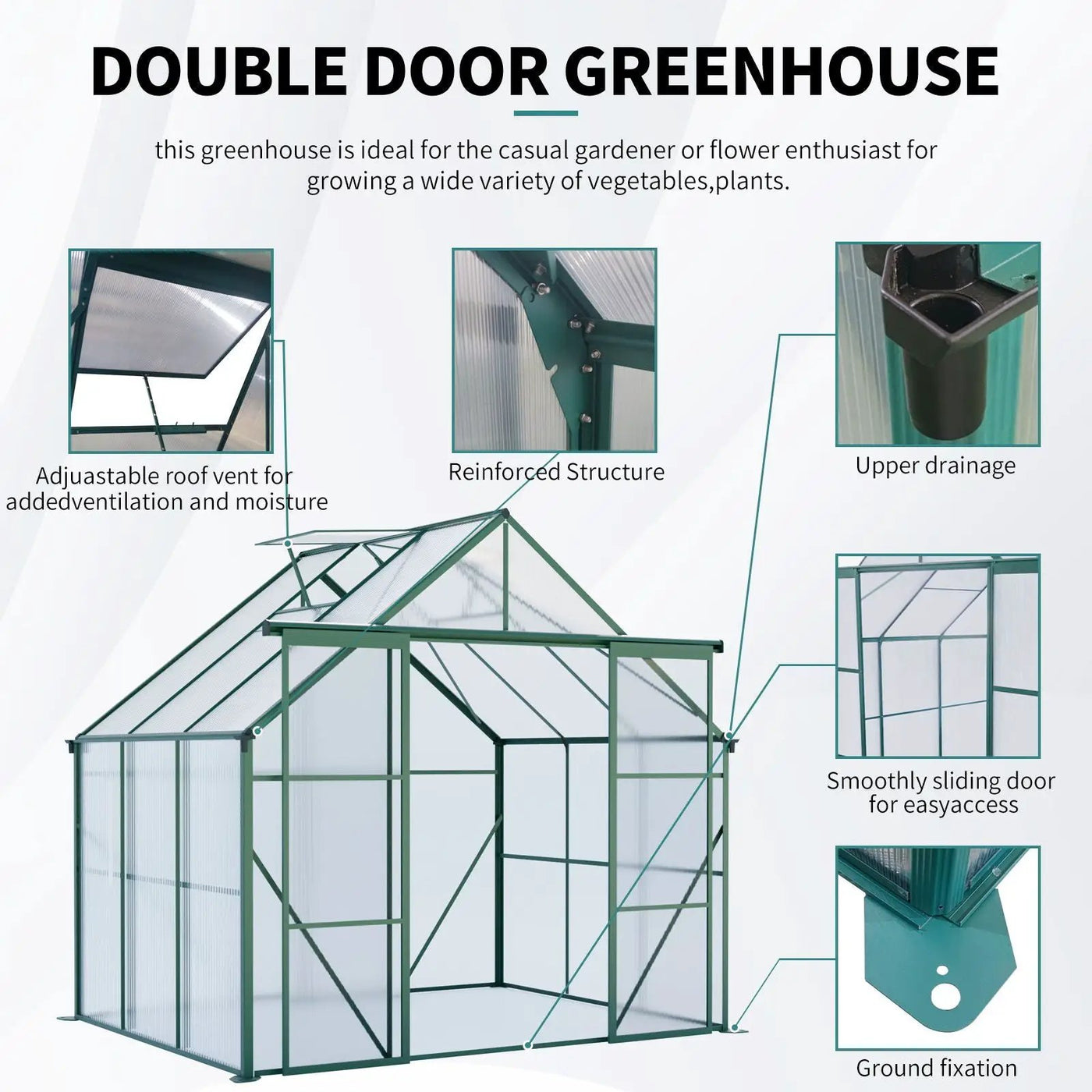 Double Door Polycarbonate house Raised Base And Anchor Aluminum Heavy Duty Walk In houses For Outdoor Backyard In All Season by HouseOfZazla