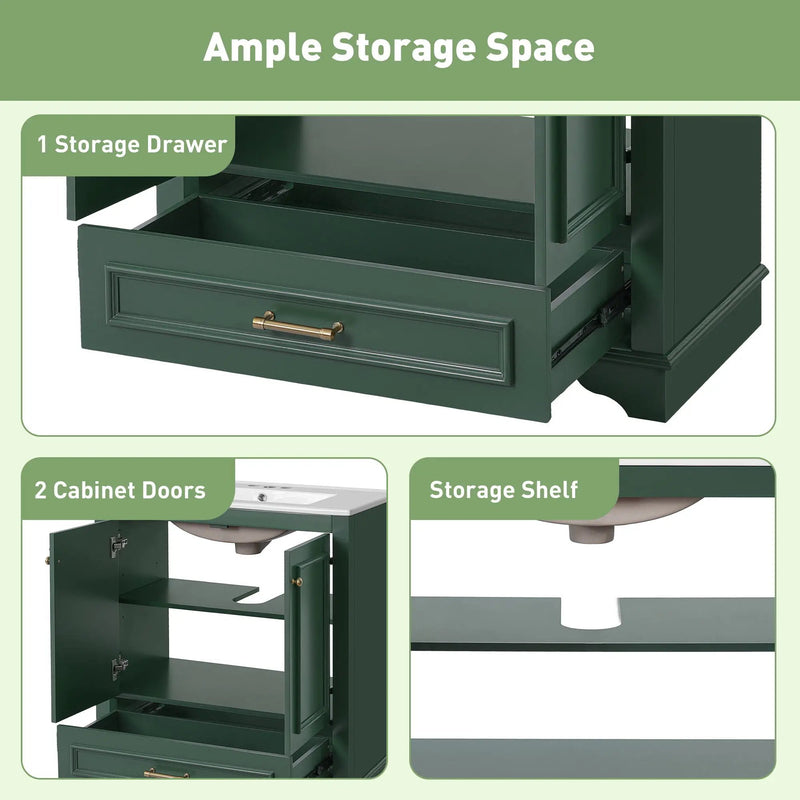 Bathroom Vanity With Sink, Cabinet & 2 Soft Closing Doors & Adjustable Shelf by HouseOfZazla
