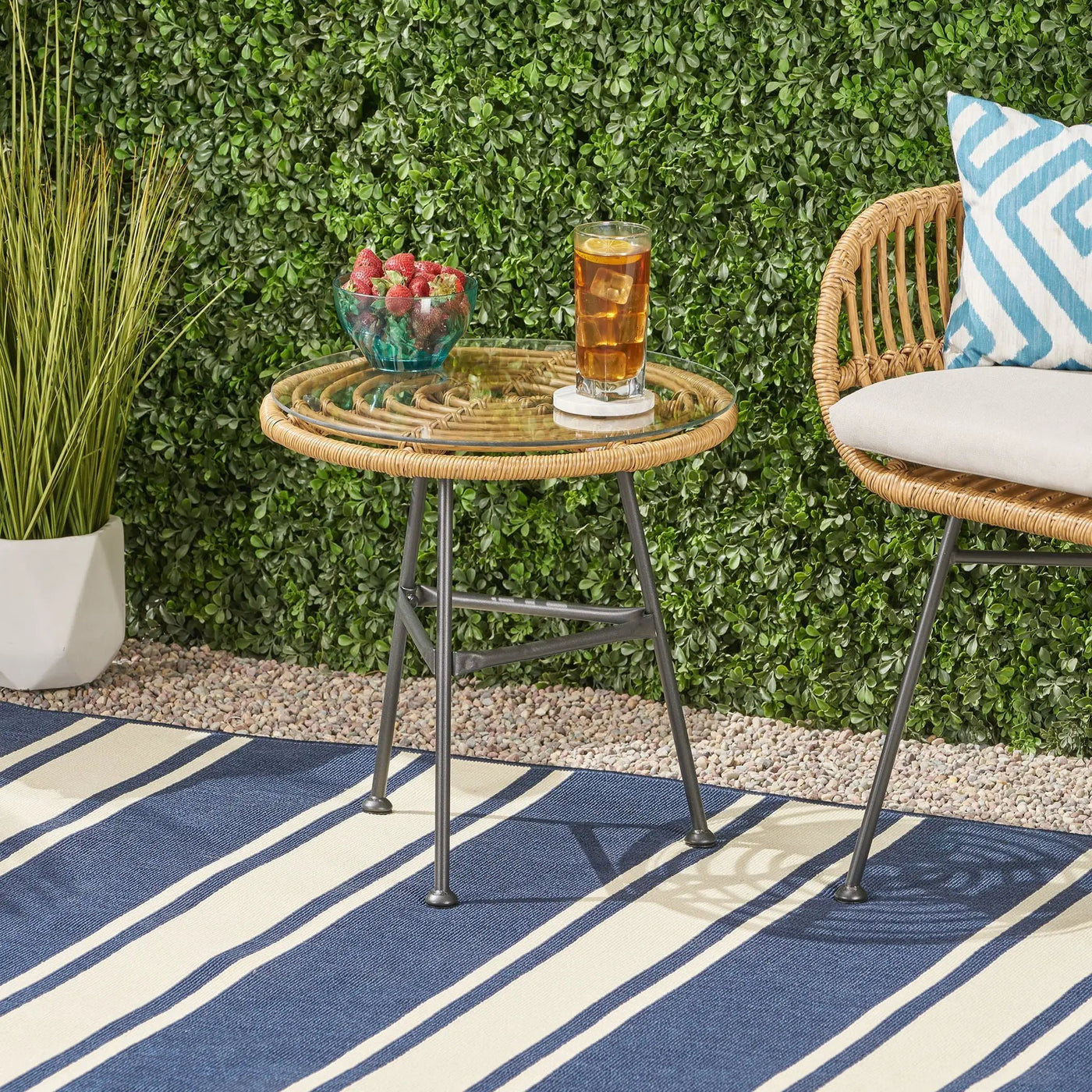 Petrichor Outdoor Side Table with Tempered Glass and Steel Frame by HouseOfZazla
