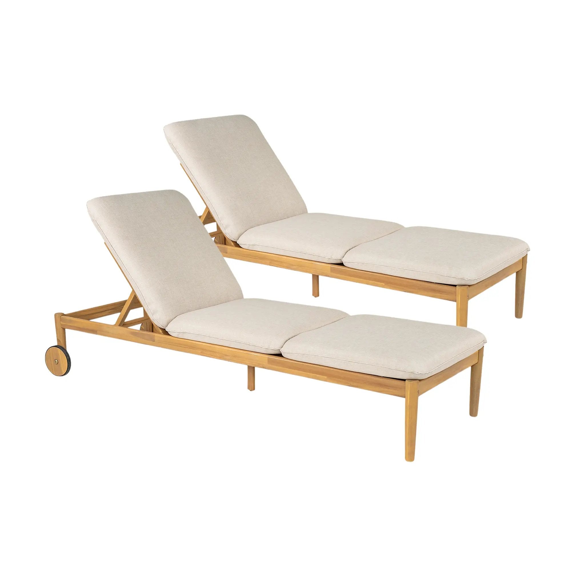 Riviera Outdoor Chaise Lounge with Wheels, Acacia Wood Frame (Set of 2) by HouseOfZazla