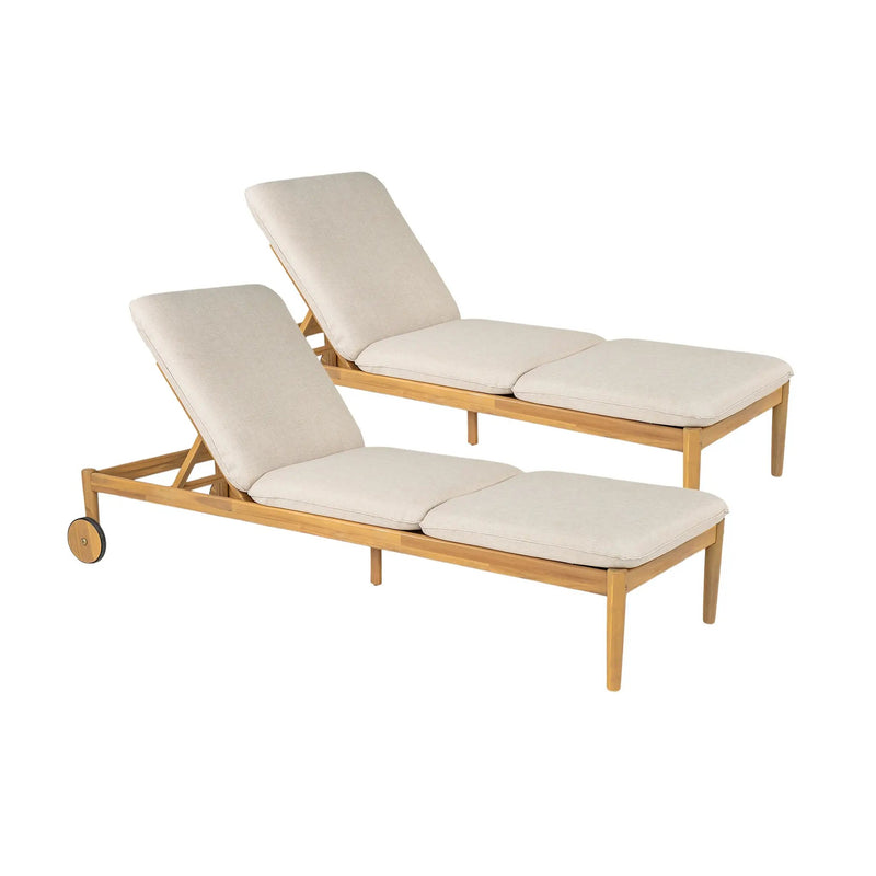 Riviera Outdoor Chaise Lounge with Wheels, Acacia Wood Frame (Set of 2) by HouseOfZazla