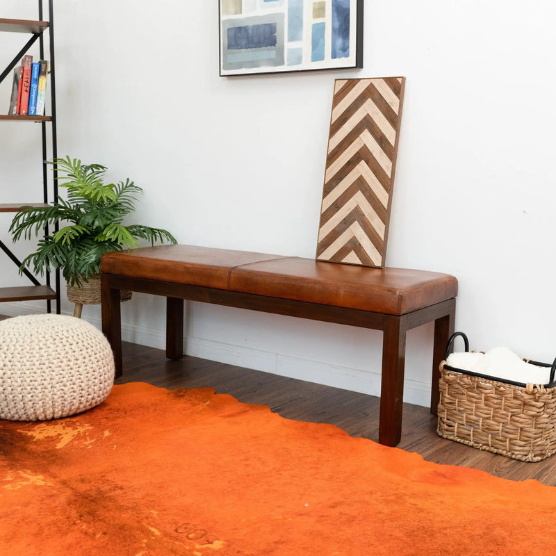 Austin - Bench With Lines - Antique Brown / Brown / Rustic / Tan by HouseOfZazla