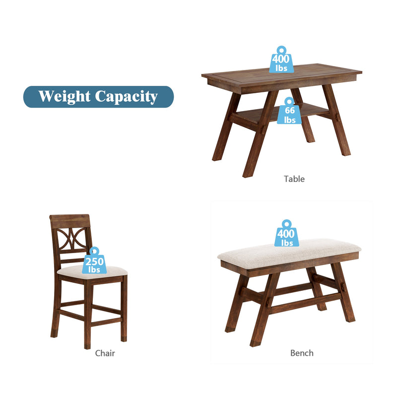 Topmax 6-Piece Wood Counter Height Dining Table Set with Storage Shelf by HouseOfZazla