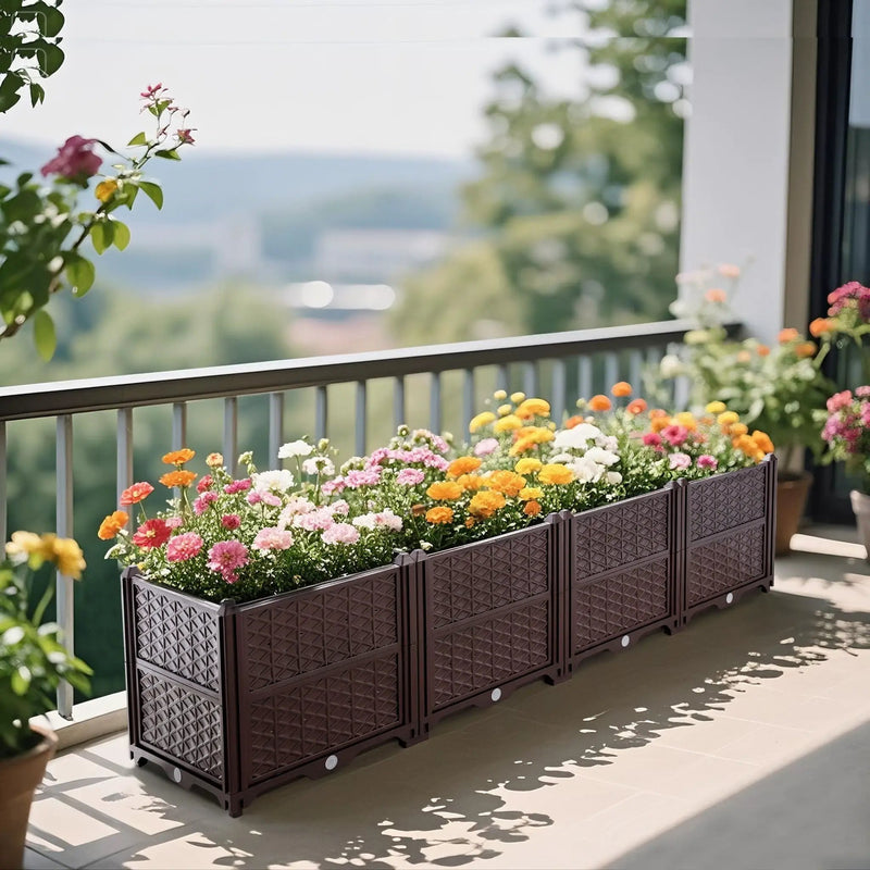 Indoor / Outdoor Rectangular Plastic Planting Box Kit For Vegetables, Herbs, Flowers & Succulents, Coffee, Polypropylene, 62.80" - Coffee by HouseOfZazla