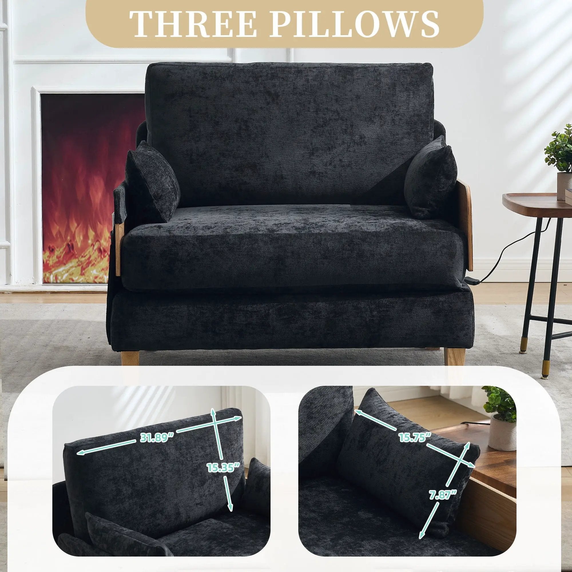 Mid Century Modern Foldable Sofa Bed, 3 In 1 Convertible Sleeper With 3 Pillows