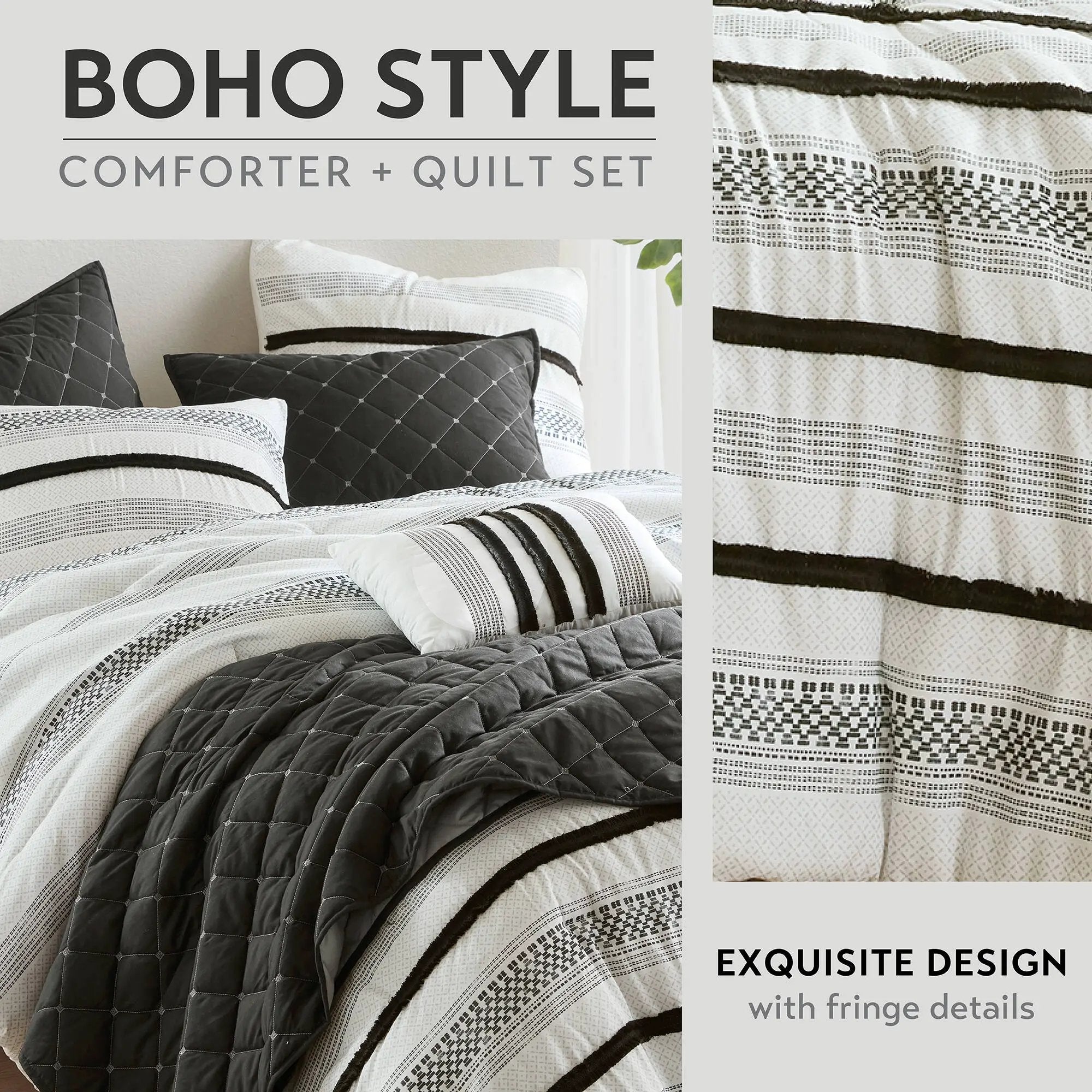 7 Piece Stripe Comforter and Quilt Set - King/Cal King by HouseOfZazla