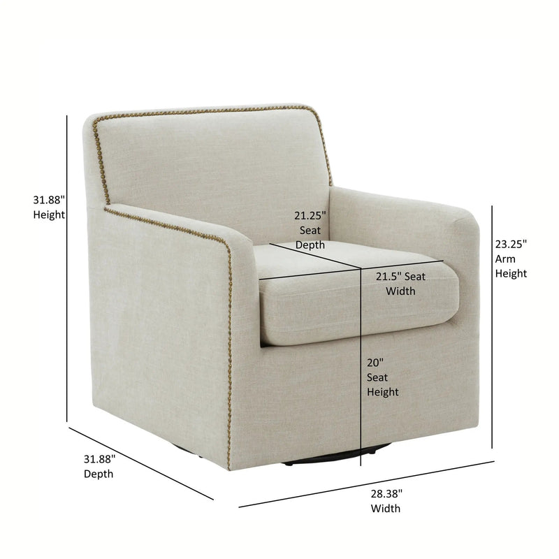 Tolland - Swivel Accent Chair With Antique Brass Nailhead Trim - Beige by HouseOfZazla
