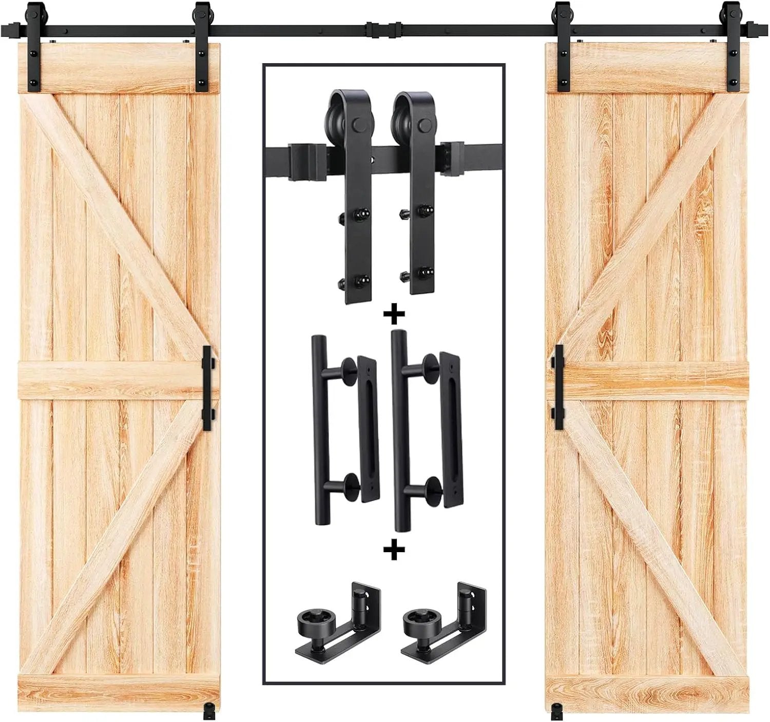 8 FT Double Sliding Barn Door Track and Handle Hardware Kit by HouseOfZazla