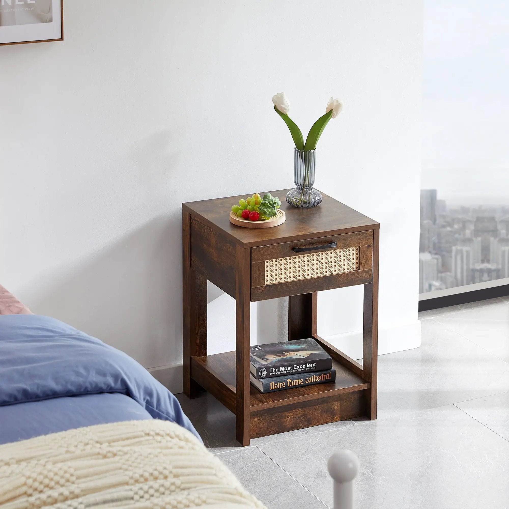 15.75" Rattan End Table With Drawer, Modern Nightstand, Side Table For Living Room, Bedroom by HouseOfZazla