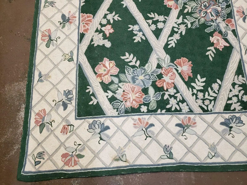 3' 6" X 5' 6" Hand Stitched Indian Wool Rug with Backing Green Beige by Jewel Rugs