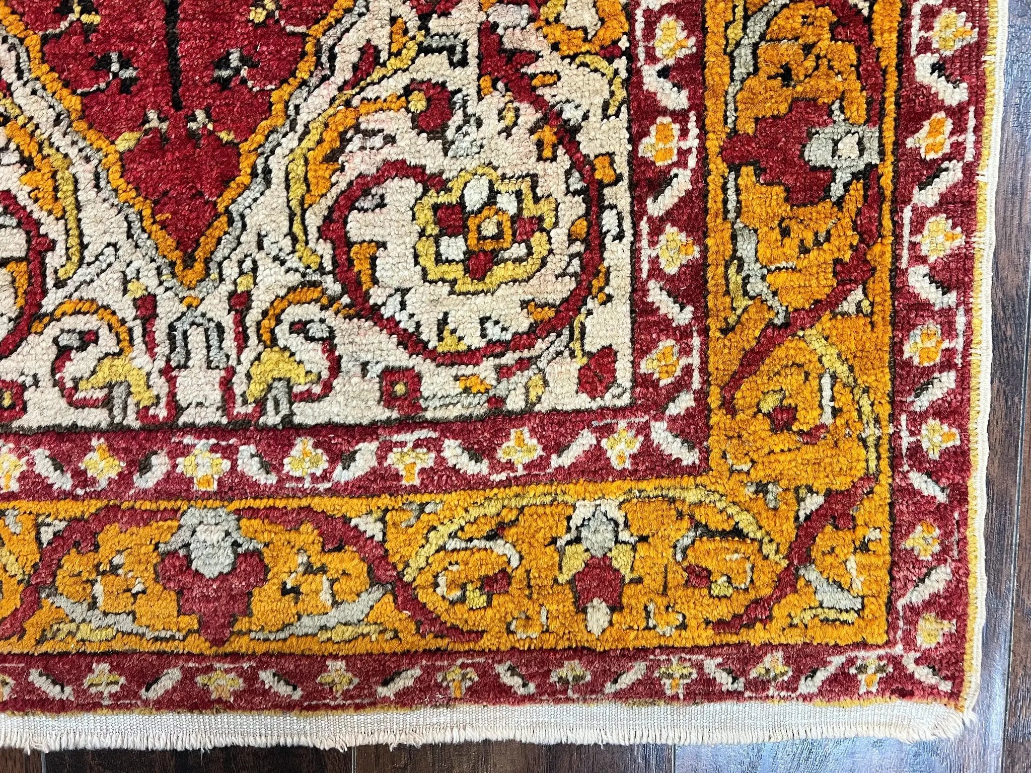 Antique Turkish Prayer Rug 3x5, Hand Knotted Turkish Melas Oushak Wool Carpet, Mehrab Rug, Orange & Red Vintage Rug 3 x 5 Collectible by Jewel Rugs