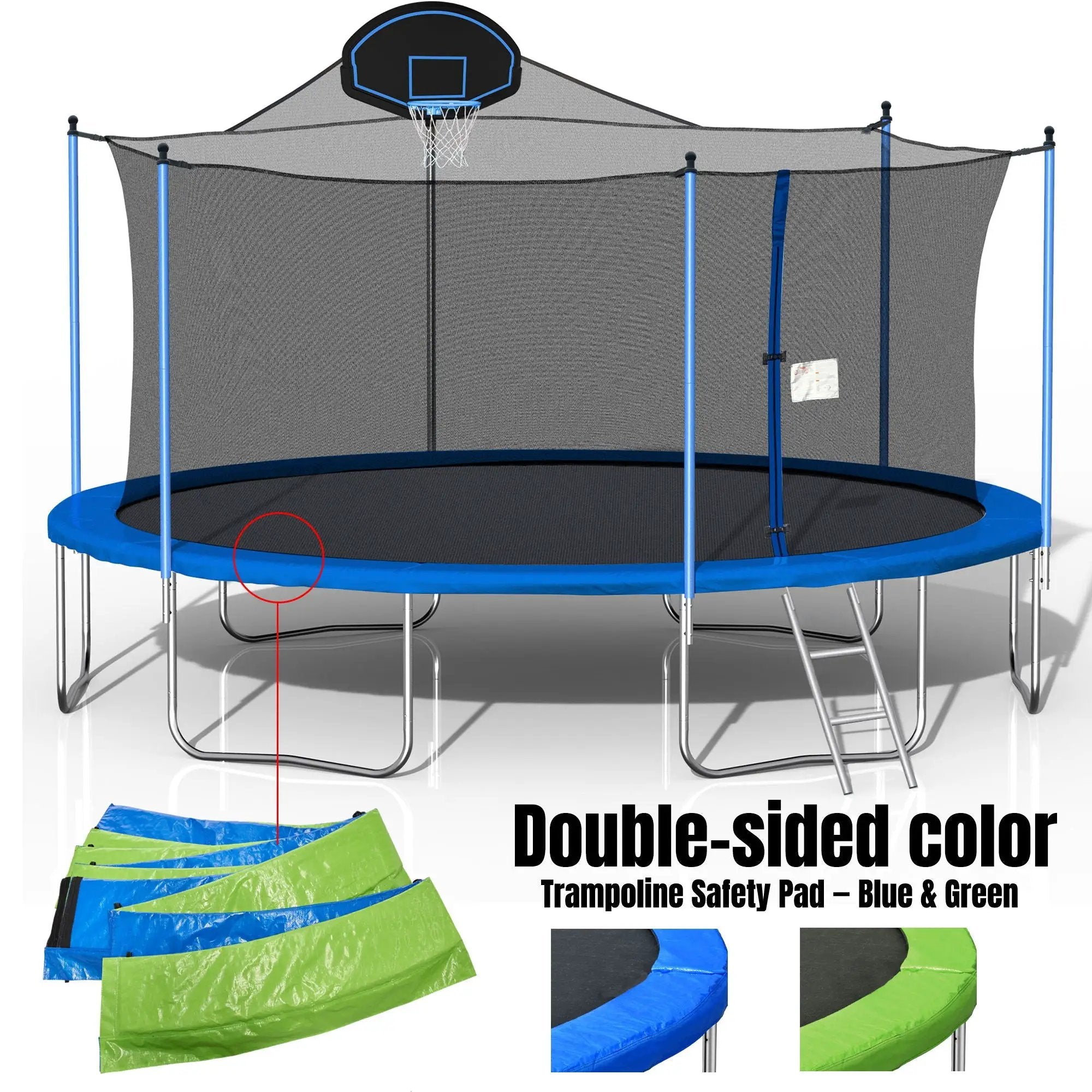 16Ft Trampoline For Adults & Kids With Basketball Hoop, Double-Sided Cover, Outdoor Trampolines With Ladder And Safety Enclosure Net For Kids And Adults - Blue by HouseOfZazla