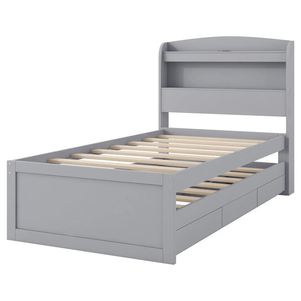Platform Bed With LED Headboard, Charging Station, Trundle And 2 Drawers