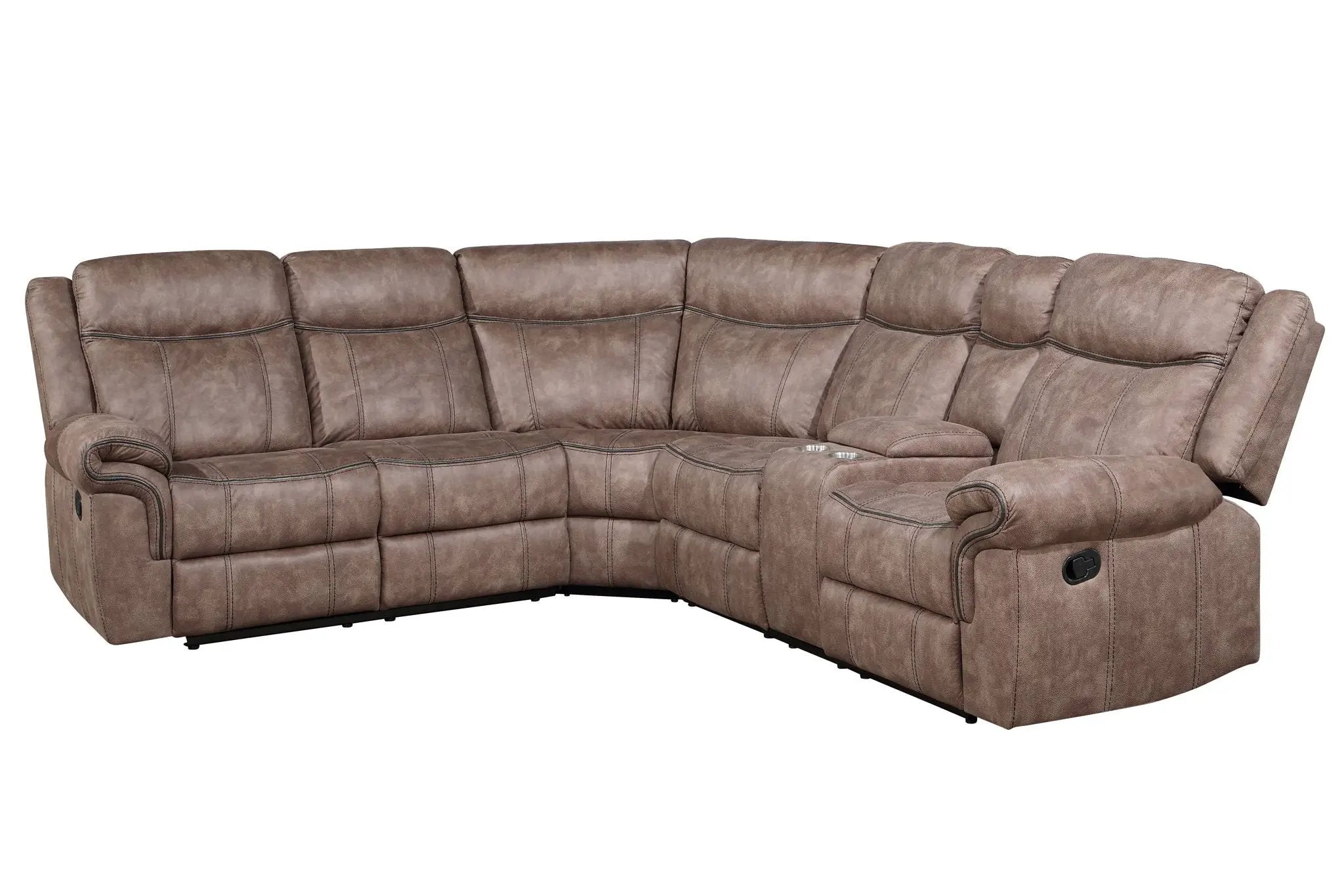 Dollum - Two Tone Nubuck Manual Recliner Sectional Sofa With USB Port Cupholder Console by HouseOfZazla