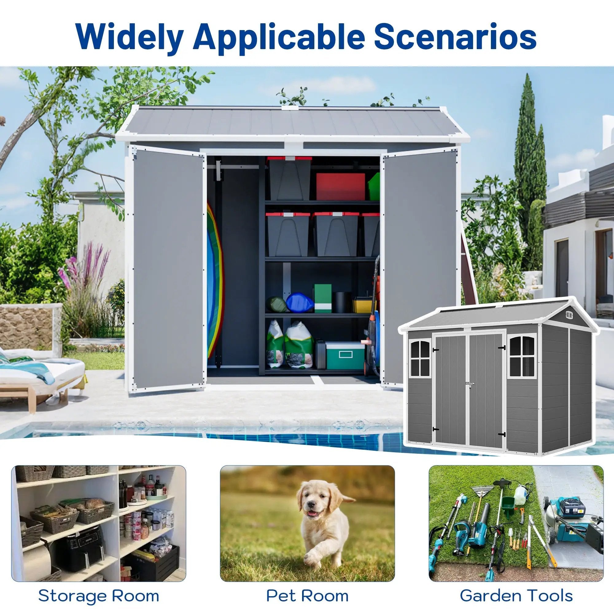 Plastic Utility Shed 8x6 ft with Floor – Lockable Storage Shed by HouseOfZazla