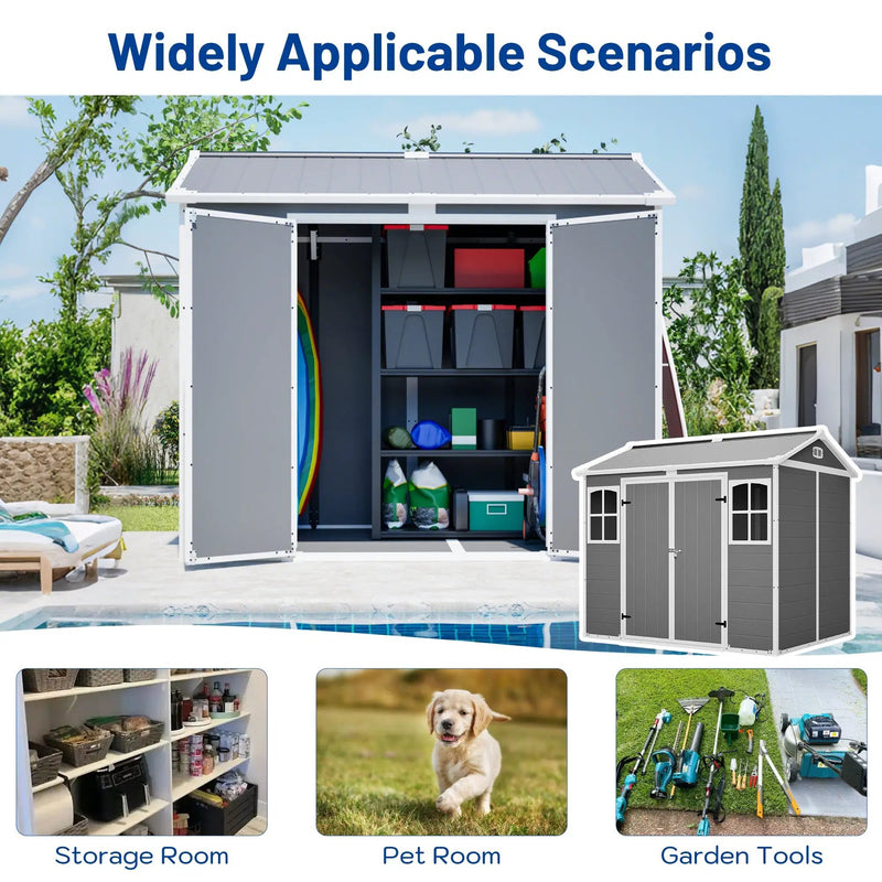 Plastic Utility Shed 8x6 ft with Floor – Lockable Storage Shed by HouseOfZazla