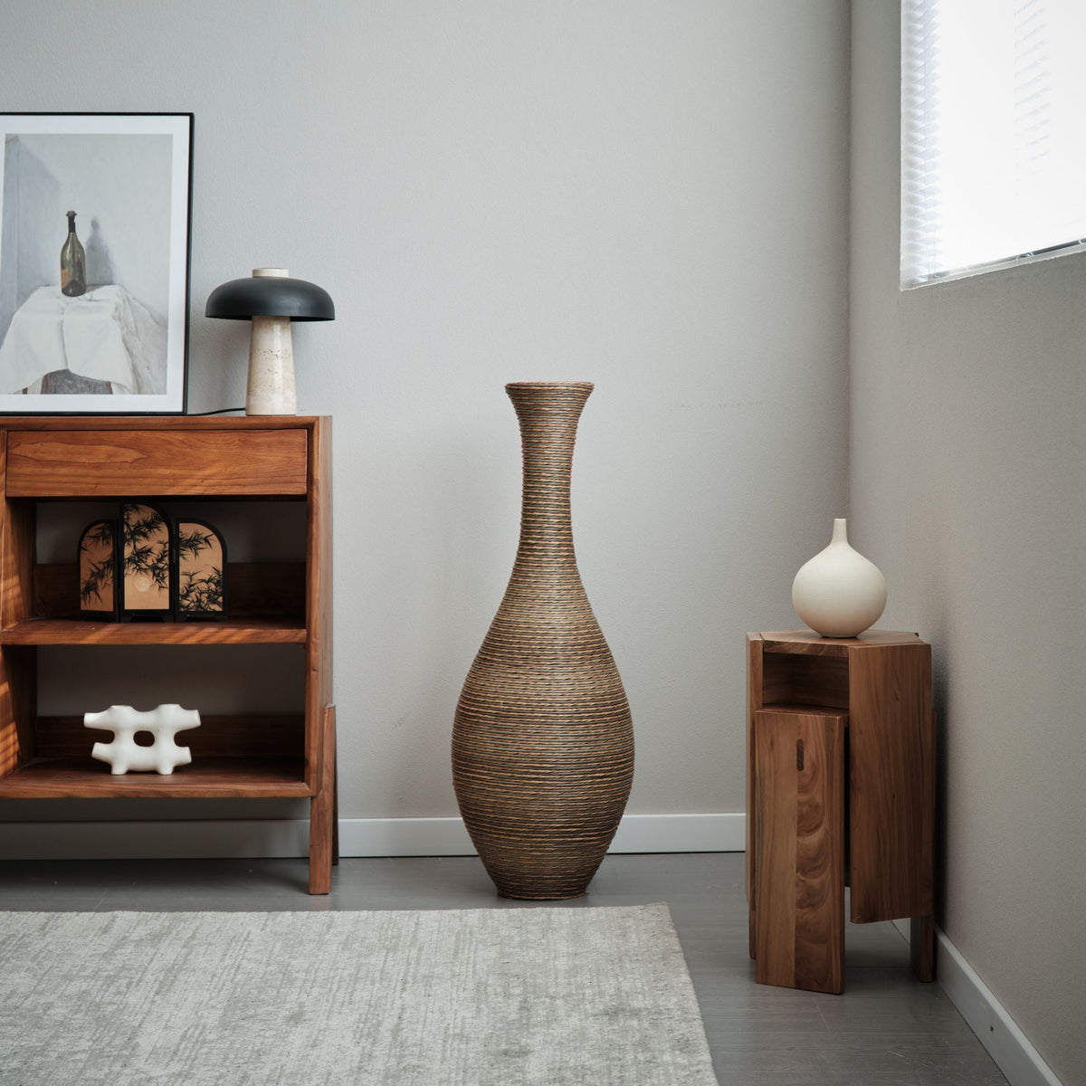 Tall Artificial Rattan Floor Vase with Artistic Design - Beige / Gray, photo 21 of 23