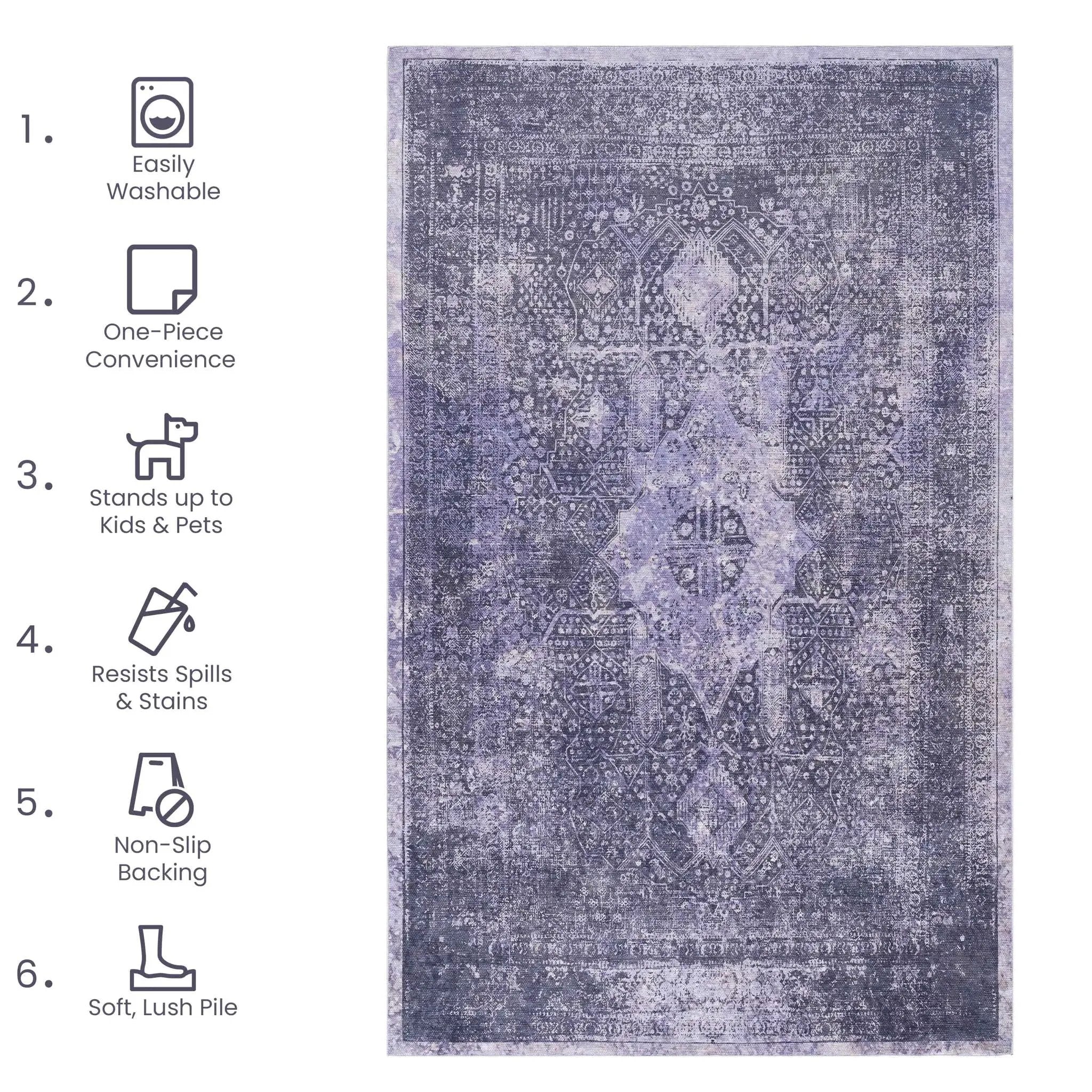 Maval - 2'6'' X 10' Washable Runner Rug - Anthracite by Unique Piece Furniture