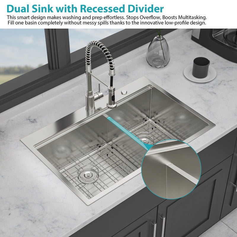 Topmount, Drop In Double Bowl Kitchen Sink by HouseOfZazla