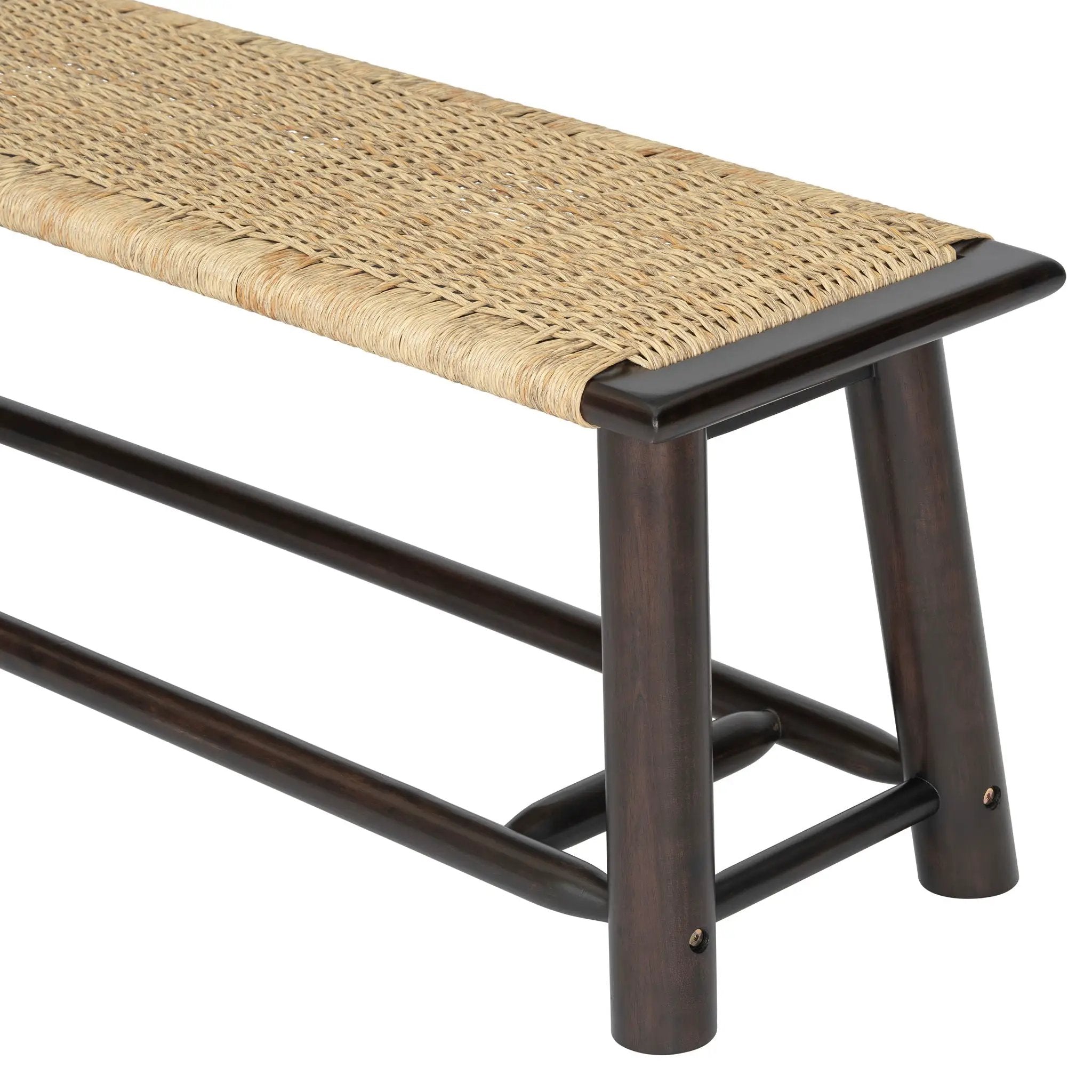 Farmhouse Modern Solid Wood Rattan Bench Multi Functional Design 59" Indoor & Covered Outdoor Bench - Walnut by HouseOfZazla