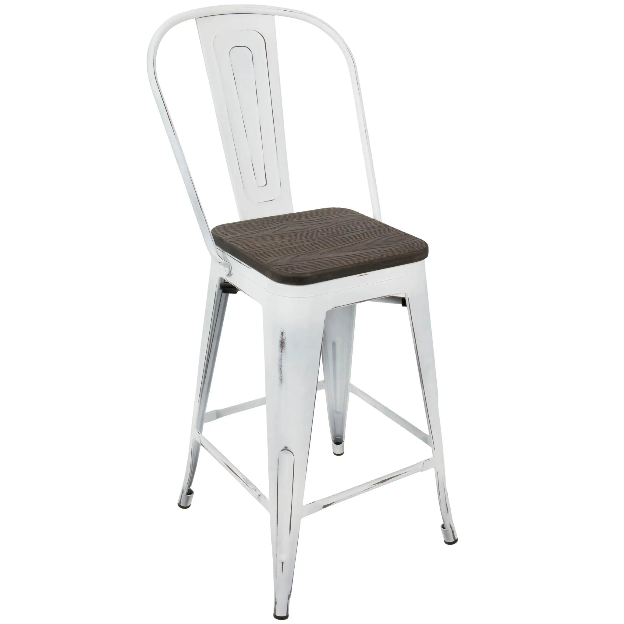 Oregon - Industrial High Back Counter Stool (Set of 2) - Vintage White / Espresso by Unique Piece Furniture