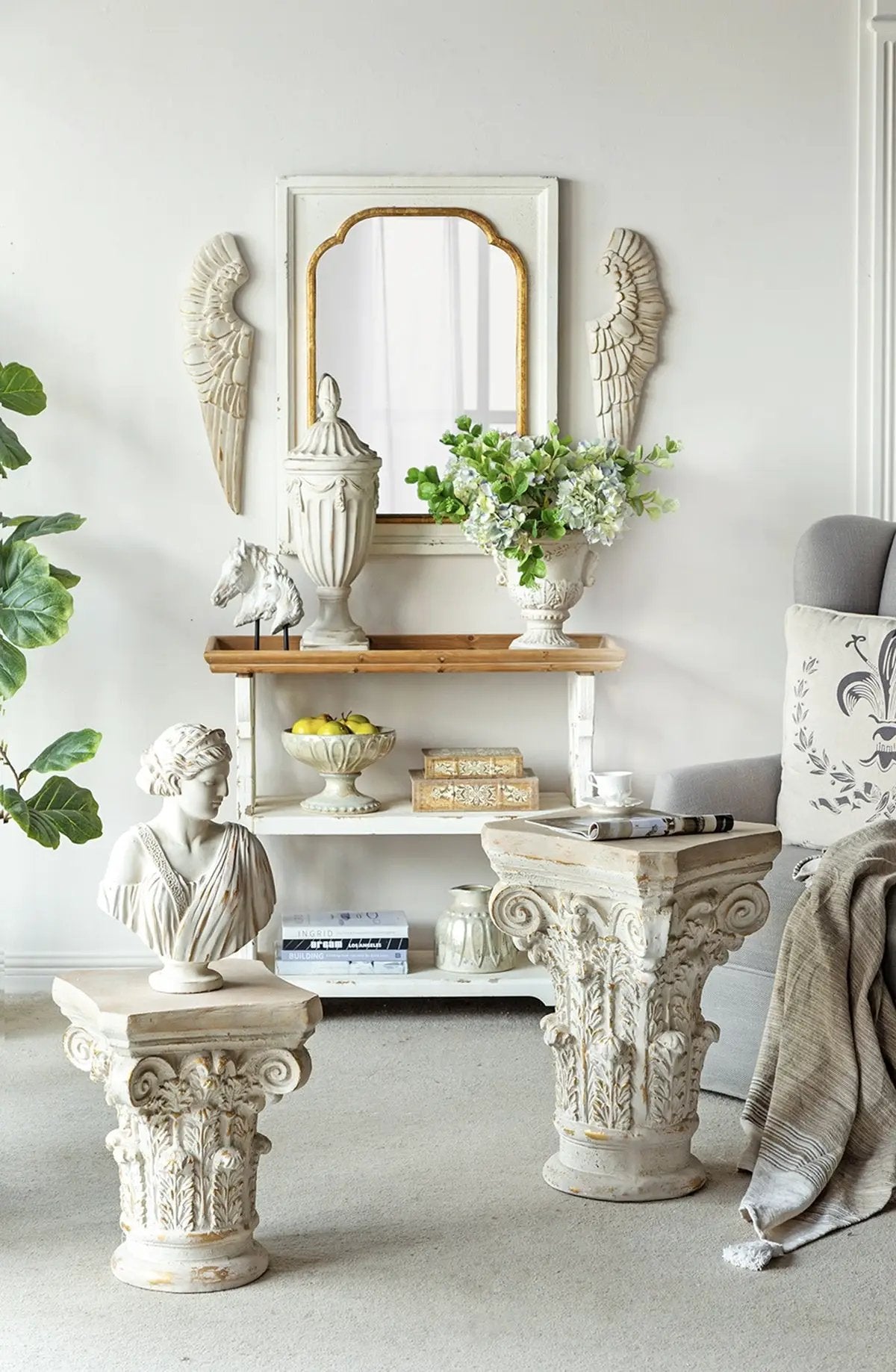 9.4x9.4x10.6' Decorative White Urn Planter with Distressed White Finish and Gold Accents by HouseOfZazla