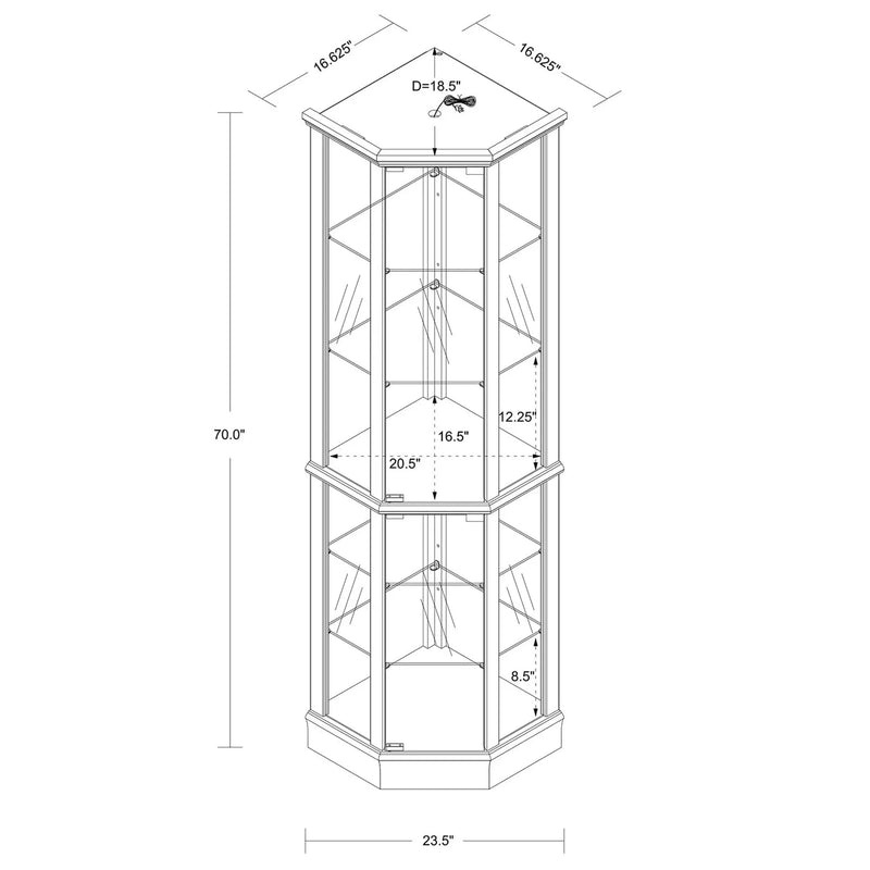 6 Shelf Lighted Corner Curio Cabinet With Adjustable Tempered Glass Shelves And Mirror Back (E26 Light Bulb Not Included) by Unique Piece Furniture