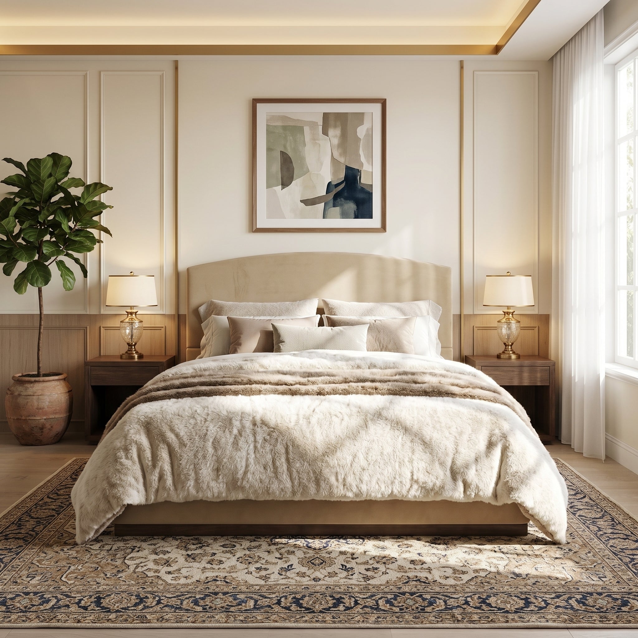 Queen Size Upholstered Bed Frame with Velvet Fabric Thick Headboard by HouseOfZazla