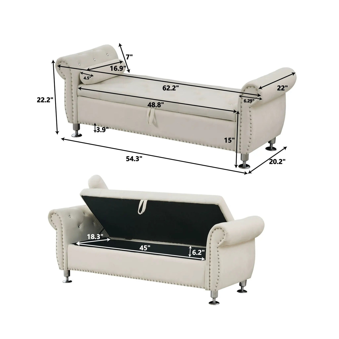 Storage Bench With Crystal Buttons And 1 Pillow For Bedroom by HouseOfZazla
