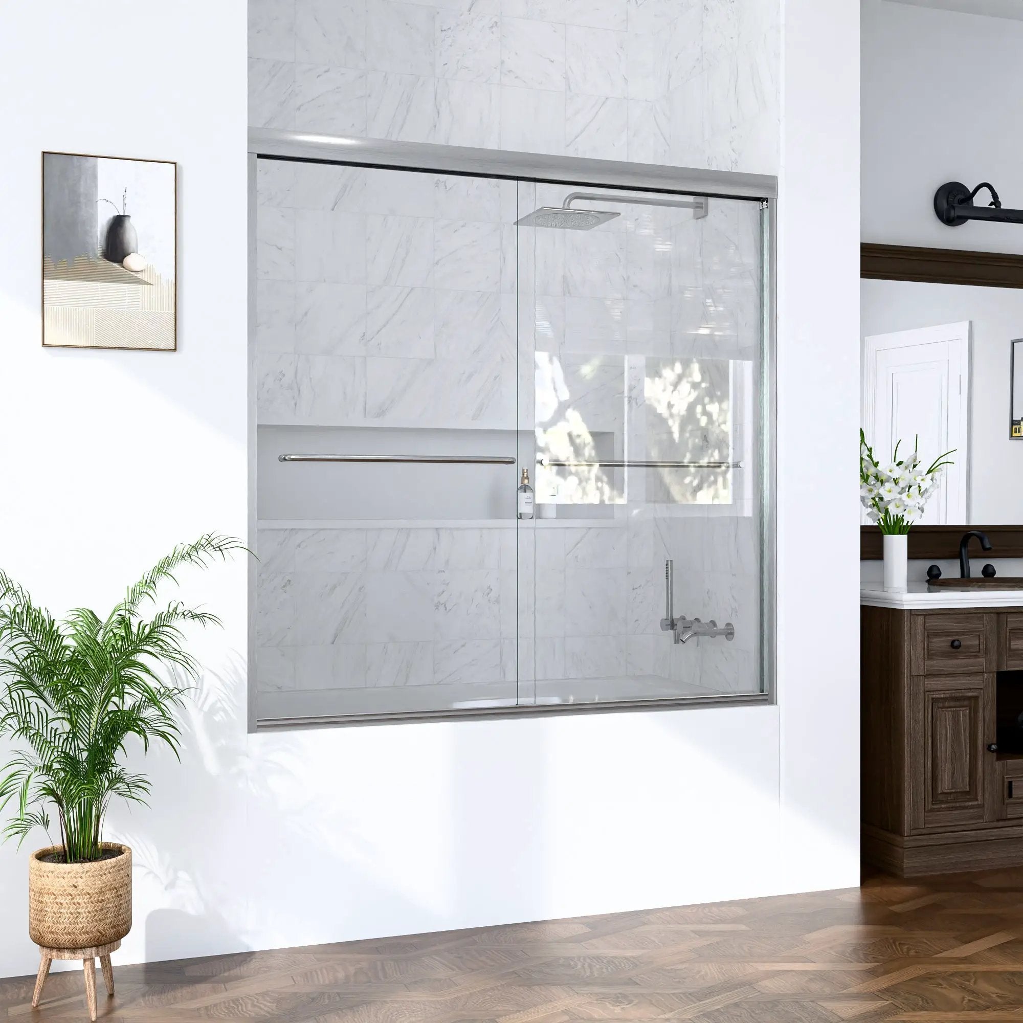 56-60"W x 60"H Semi-Frameless Double Sliding Shower Door by HouseOfZazla