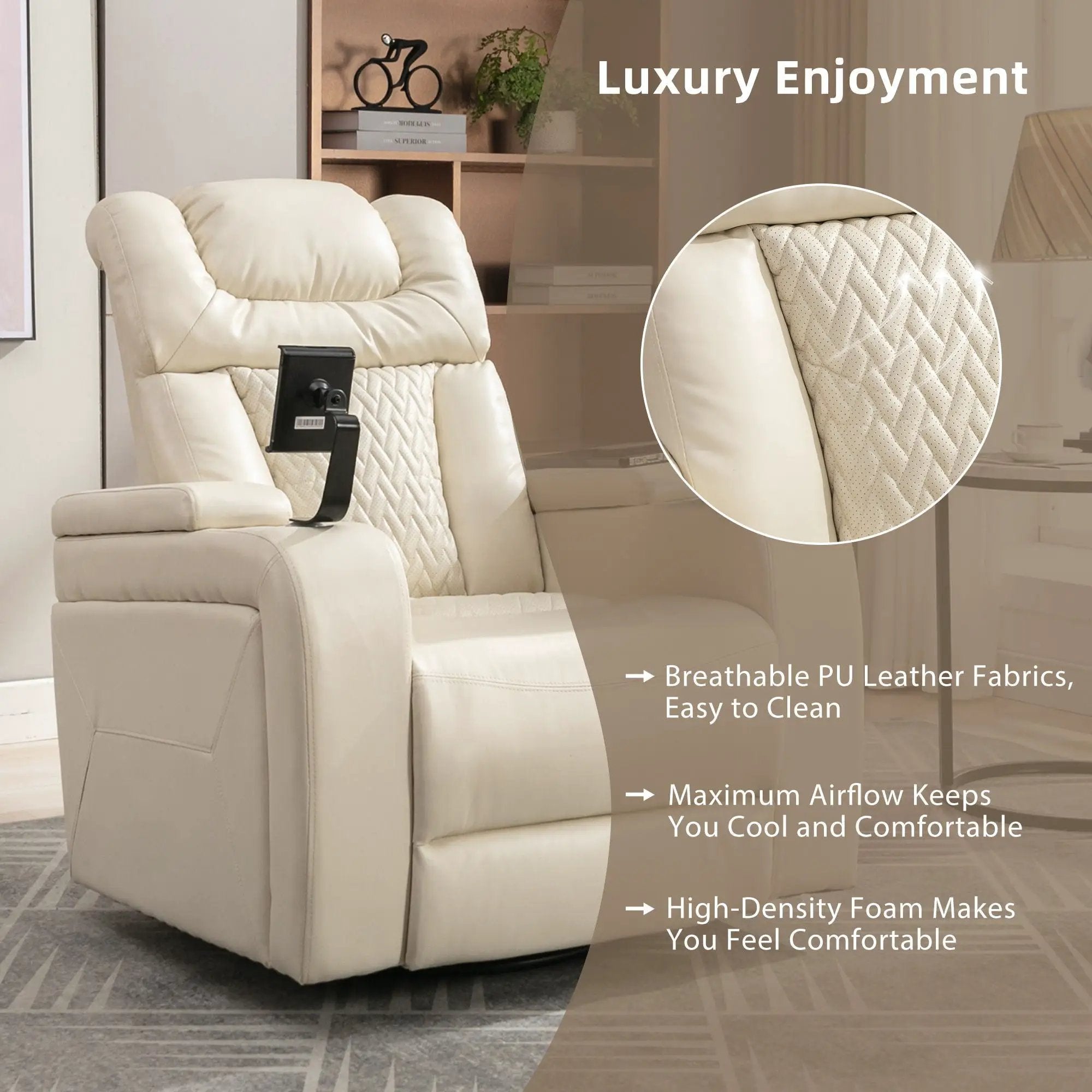 270 Degree Swivel Power Recliner With Tray Table, Phone Holder, Cup Holder, USB Port by HouseOfZazla