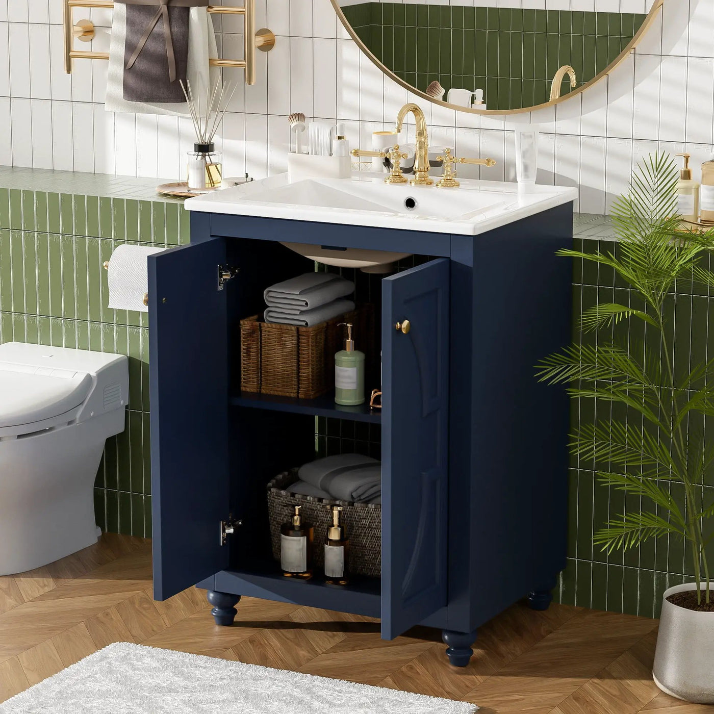 Bathroom Vanity With Ornate Elliptical Motif, Soft Close Hinges by HouseOfZazla