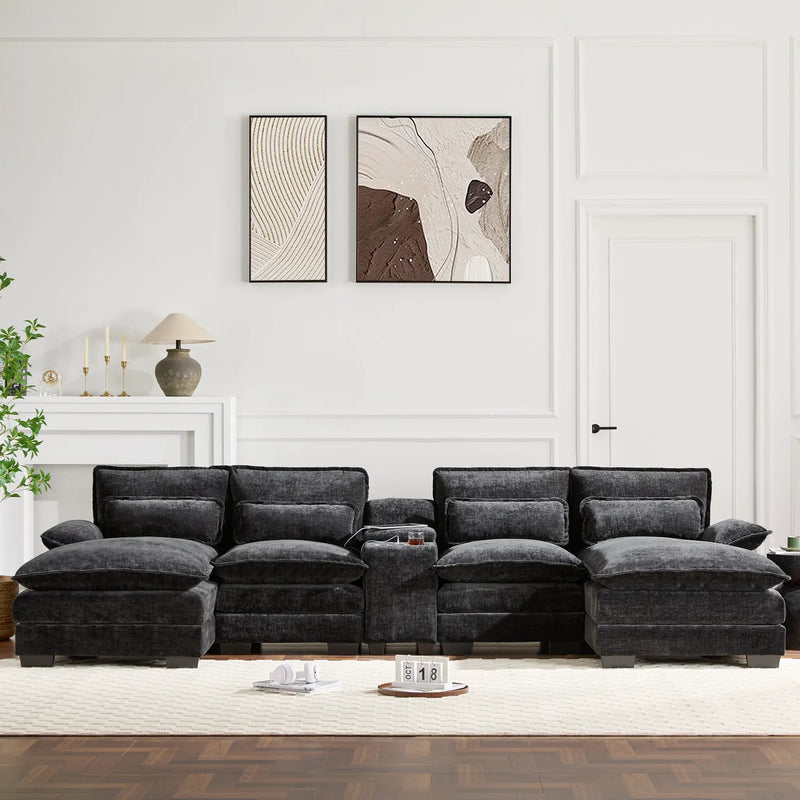Modern U-Shaped Sectional Sofa with Console and USB Charger by HouseOfZazla