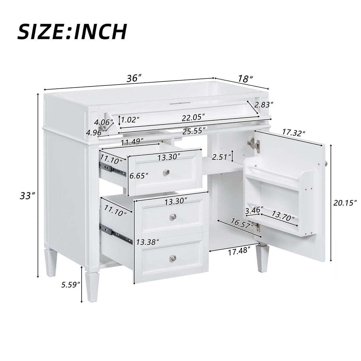 Bathroom Vanity with 2 Drawers and Tip-Out Storage - Multiple Colors, photo 30 of 40