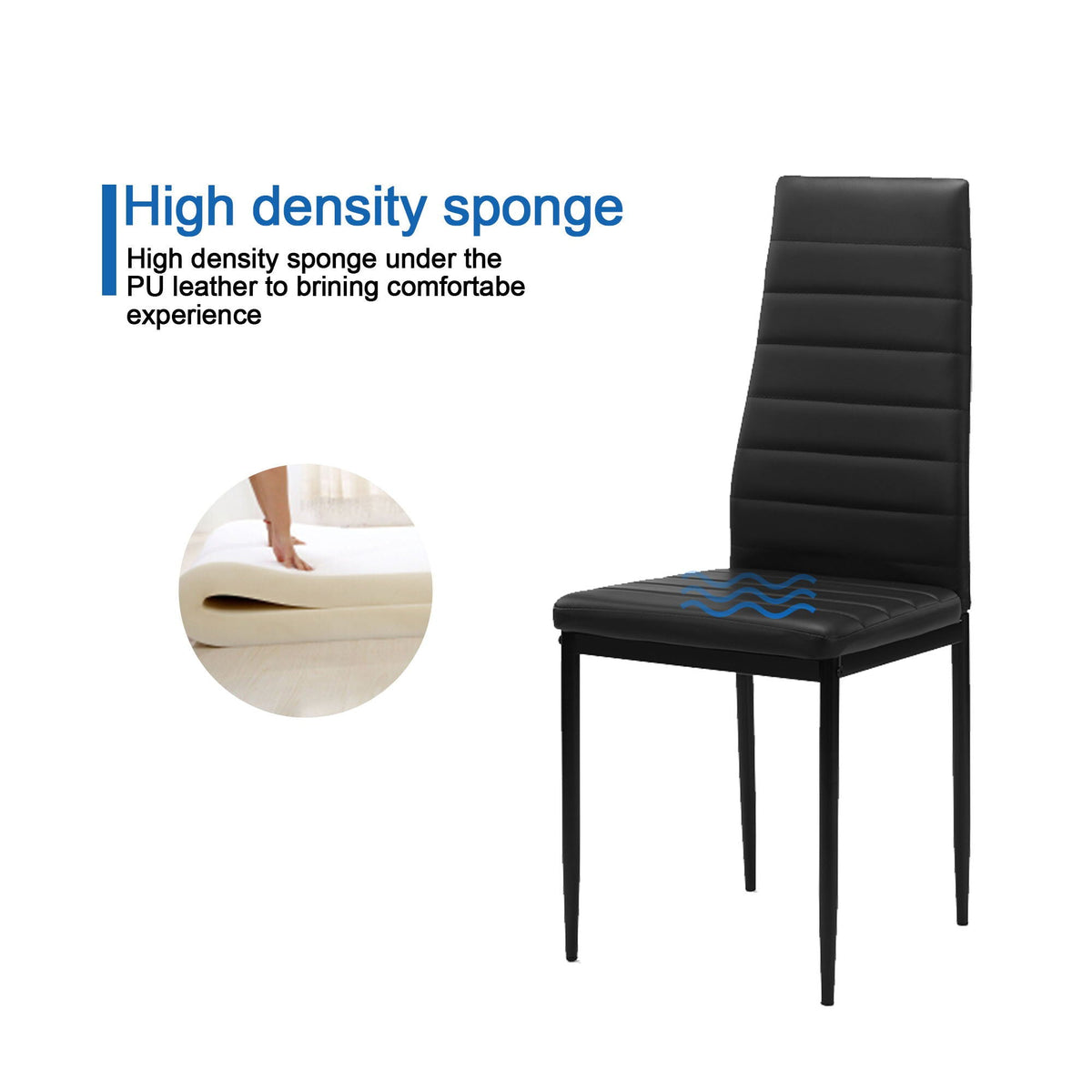 Black Dining Chair Set of 4 with PU Leather Upholstery, photo 4 of 6