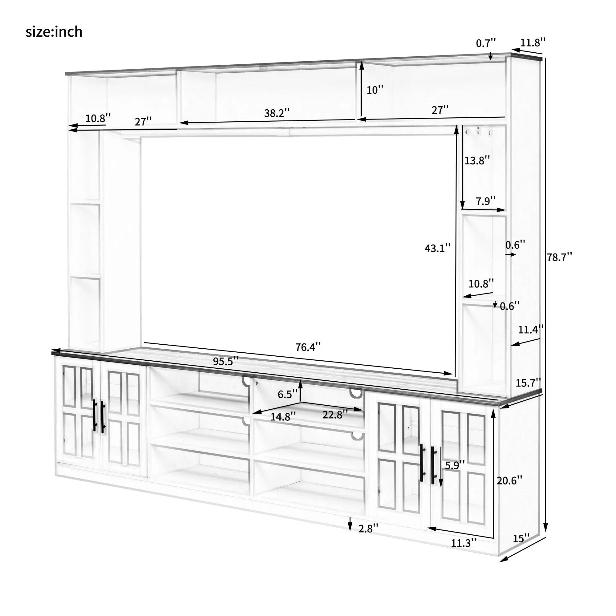 Wall Unit Entertainment Center With Bookshelves For TVs Up To 80", Tempered Glass Doors And Adjustable Shelves by HouseOfZazla