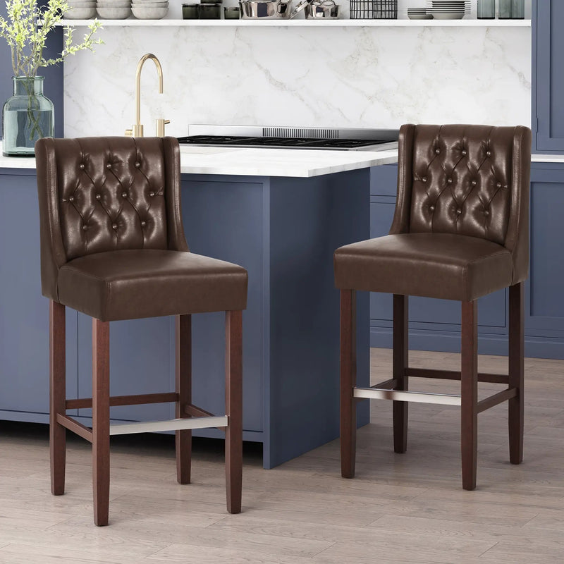 30.5 Inch Seat Height Bar Stool with PU Upholstery and Metal Footrest by HouseOfZazla