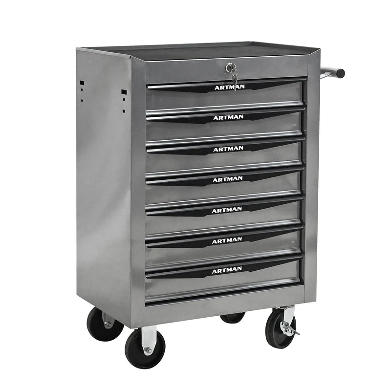 Rolling Metal Tool Chest with 7 Drawers, 20" Cabinet Silver by HouseOfZazla