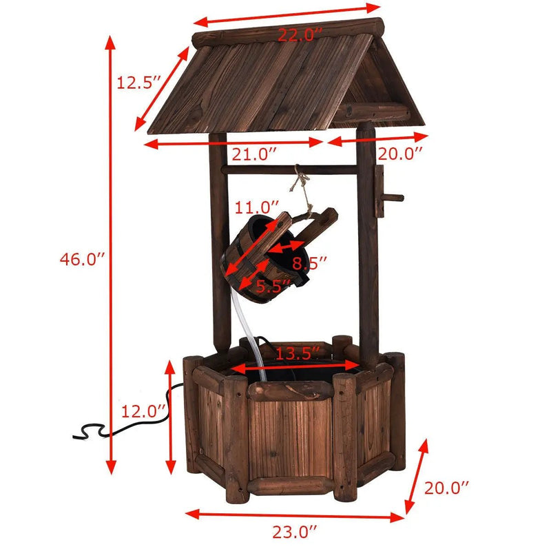 Garden Rustic Wishing Well Wooden Water Fountain with Pump by DirectDeals