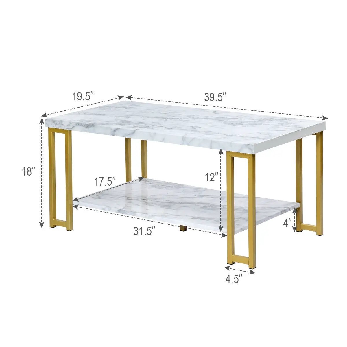 2-Tier Rectangular Modern Coffee Table with Gold Print Metal Frame by DirectDeals