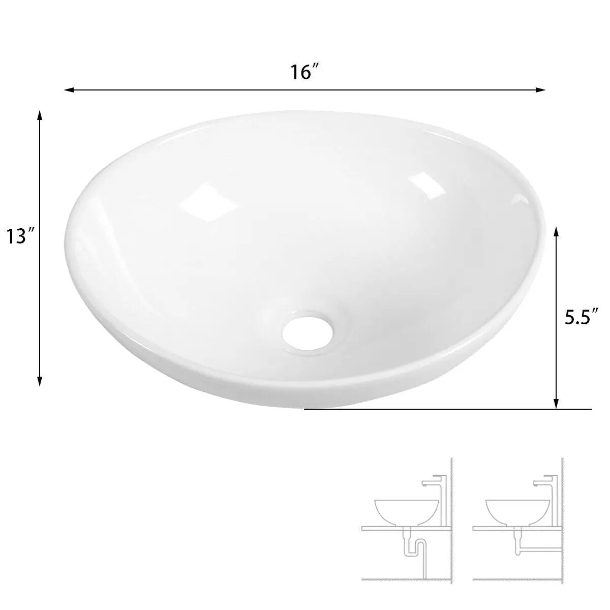 Oval Bathroom Basin Ceramic Vessel Sink by DirectDeals