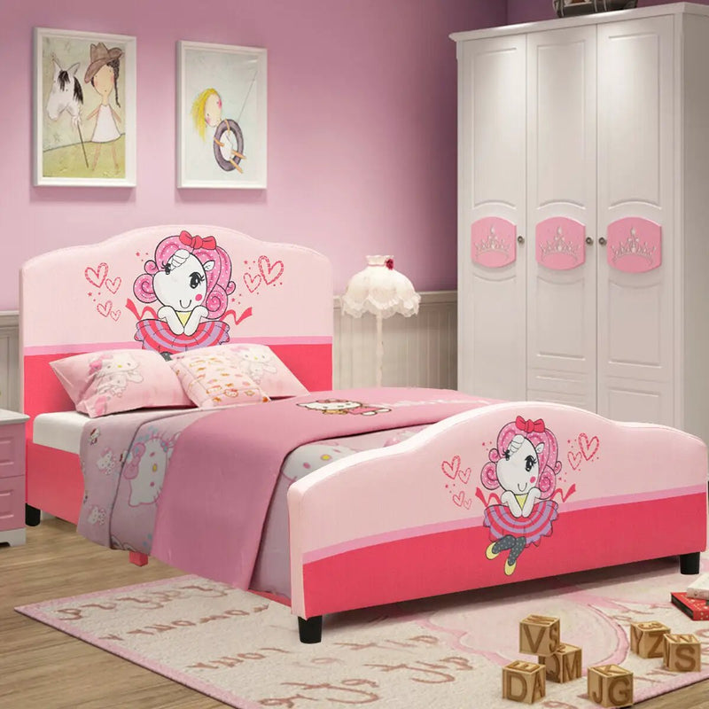 Kids Children Upholstered Platform Toddler Girl Pattern Bed by DirectDeals